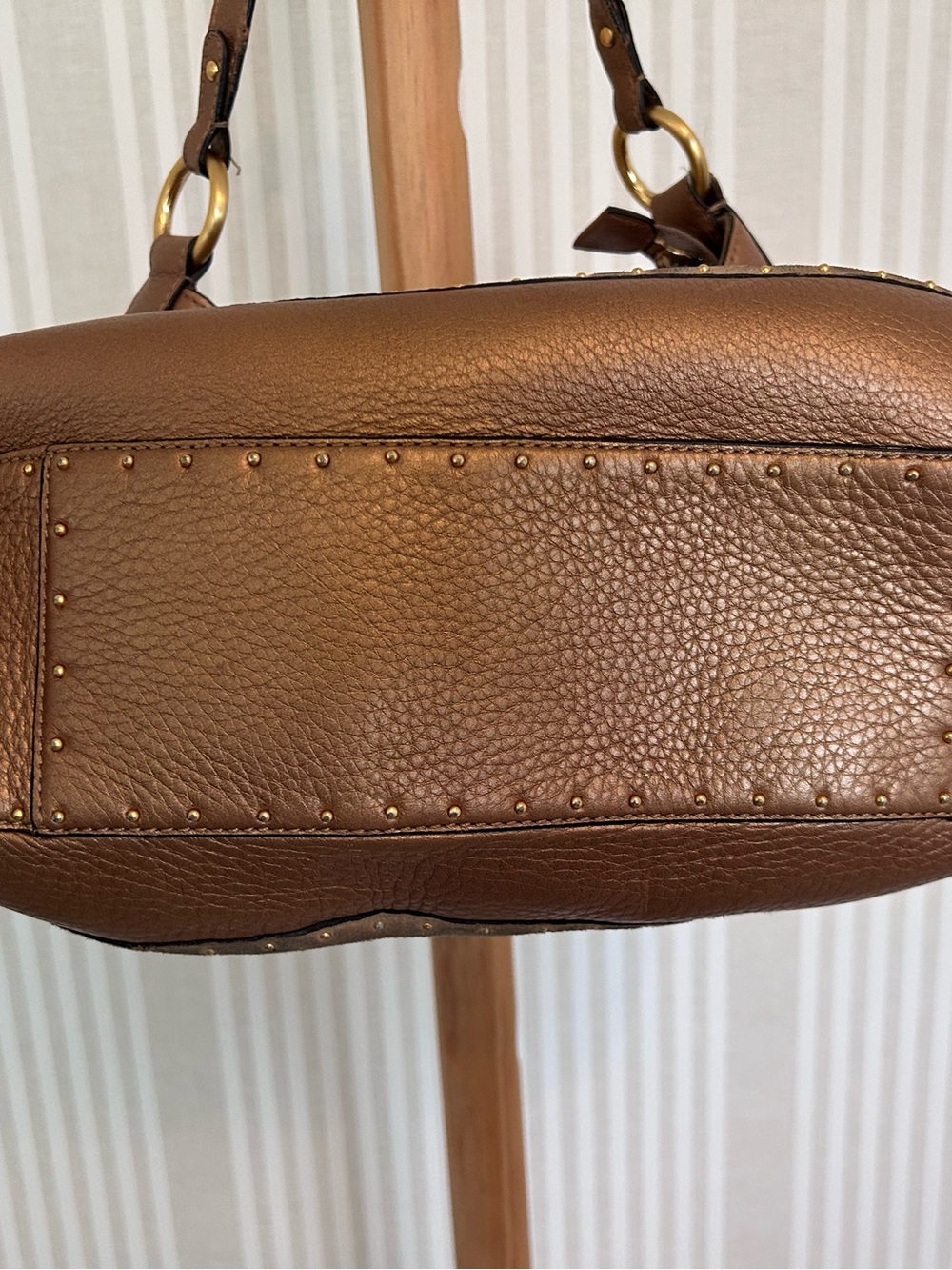 COLE HAAN STEPHANIE SUEDE bronze studded leather horsebit hobo equastrian bag - Picture 8 of 11
